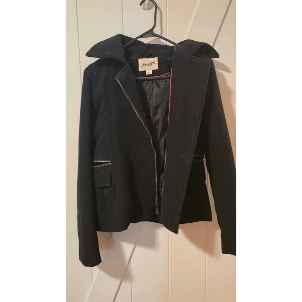 Grane Black Collared Full Zip Warm Winter Jacket size S/M small